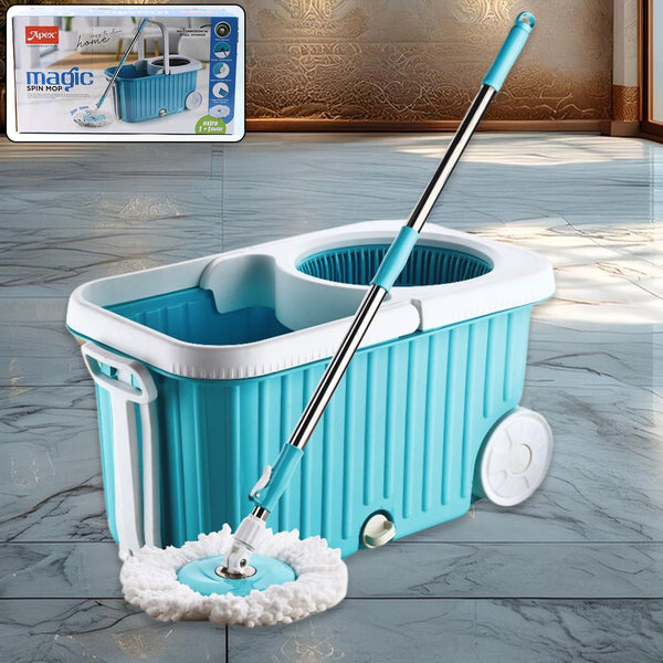 Apex Magic 360° Spin Mop Cleaning System with Stainless Steel Spinner