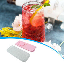 Silicone ice cube tray with easy-release feature, makes 14 cubes, stackable and safe for dishwasher.